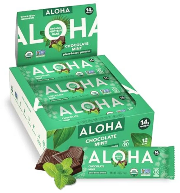 알로하 유기농 식물성 단백질 바 초콜릿 민트 56g (1 ALOHA Organic Plant Based Protein Bars Chocolate Mint 1.98 Oz (P - 쿠팡
