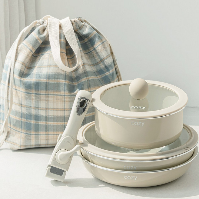 코지 IH 인덕션 냄비 후라이팬 코펠 7종세트, 크림 아이보리 7종, 1세트