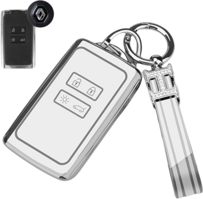 키에티 르노 삼성 호환 XM3 QM6 SM6 스마트 키케이스 + H큐빅 키체인, 실버_화이트, B타입