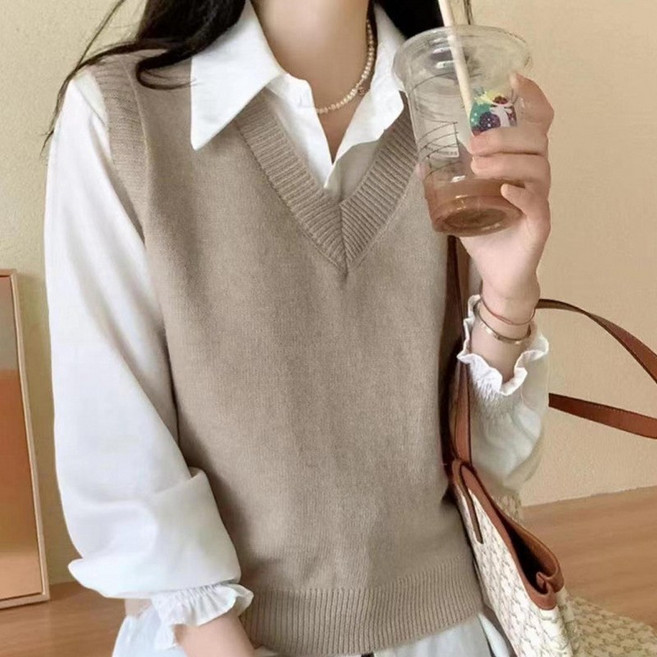 마이보조개 포근한 여성 브이넥 니트 조끼