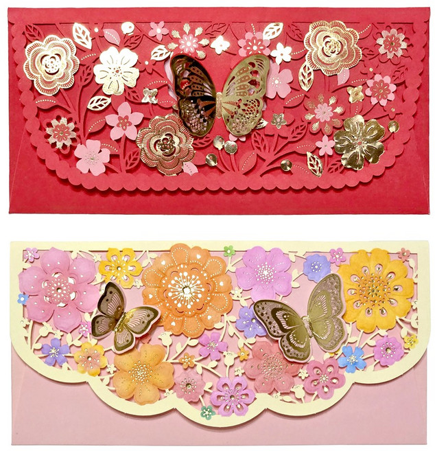 레이저커팅 나비정원 용돈봉투 세트, 6개, 혼합색상