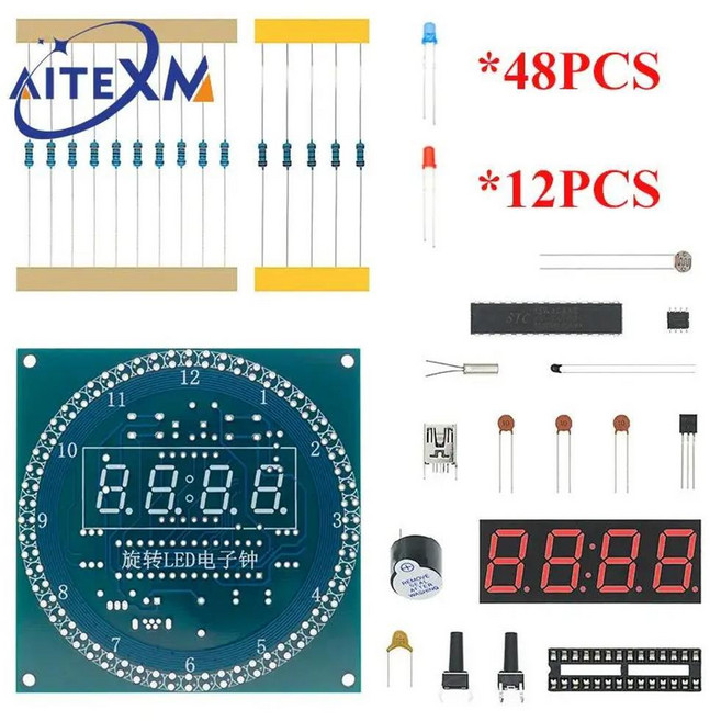 회전 디지털 디스플레이 모듈 알람 전자 시계 키트 학습 보드, 색상: 3. DIY Kit - NO Case, 1개