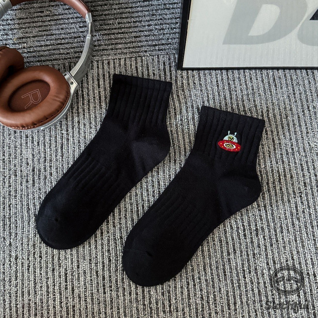 SLOTHFUL 刺繡短襪 黑-火箭升空