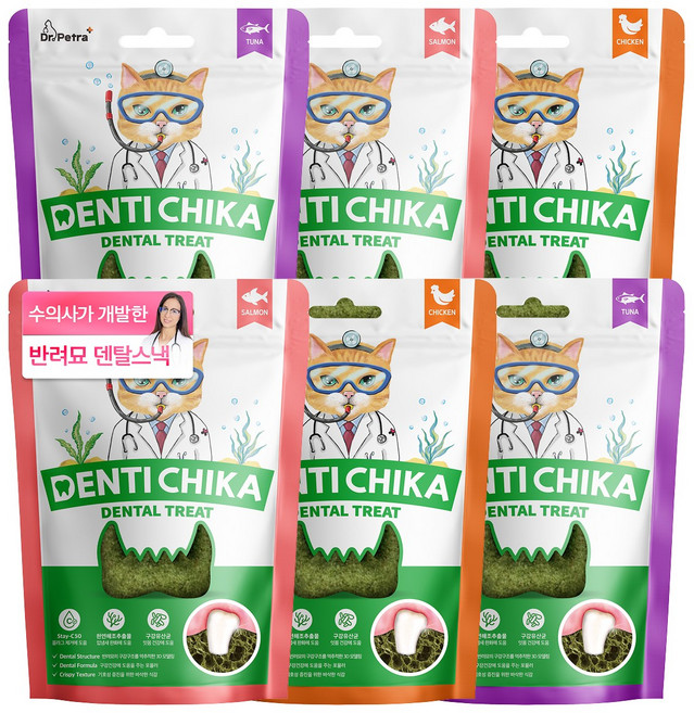 닥터페트라 덴티치카 덴탈트릿 고양이 치석 입냄새 제거 이빨과자, 6개, 70g, 혼합맛