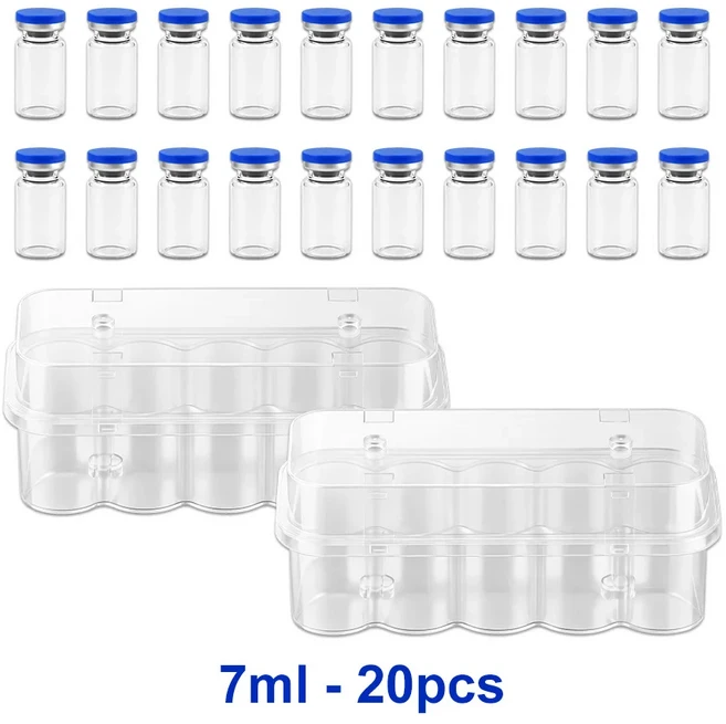 3/5/7/10ml 유리 주사병 주사용 고무 마개로 밀봉된 두꺼운 멸균 빈 유리병고무 마개로 밀봉된 캡 포함, [07] 7ml 20PCS Set