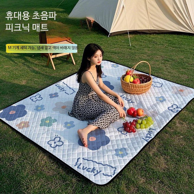 피크닉매트 방수 방습 기능 두꺼운 야외 감성 캠핑 돗자리 나들이용 휴대용 봄 잔디밭 쿠션형 담요, 3-5명용--사탕 토끼 (200cmx160cm) 『접이