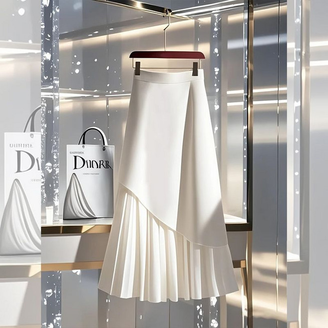 패션 여성 롱스커트 봄 여름 하이웨스트 슬림핏 패치 미디스커트 빅사이즈 여자 정장 롱치마 YSQ