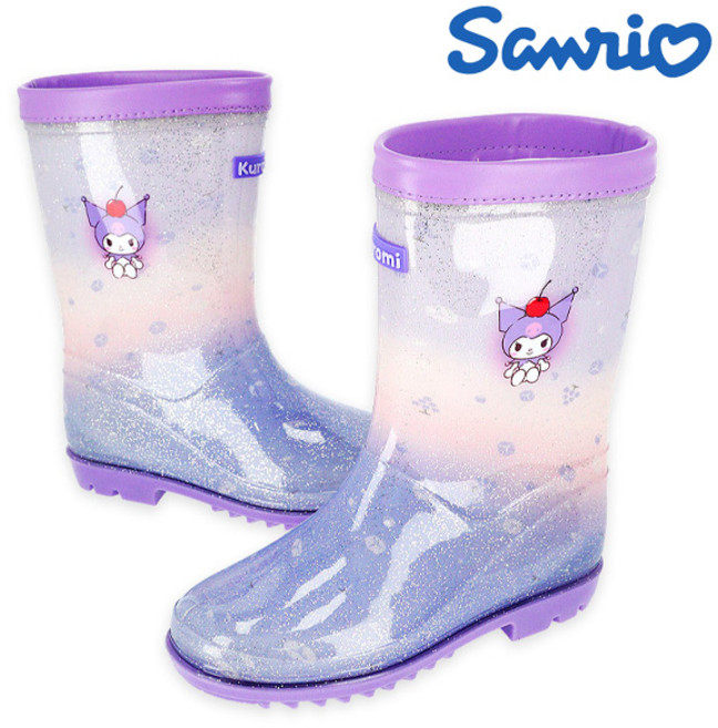 쿠로미 캐릭터 얼굴 아동장화 고급스러운 펄 디자인 레인부츠