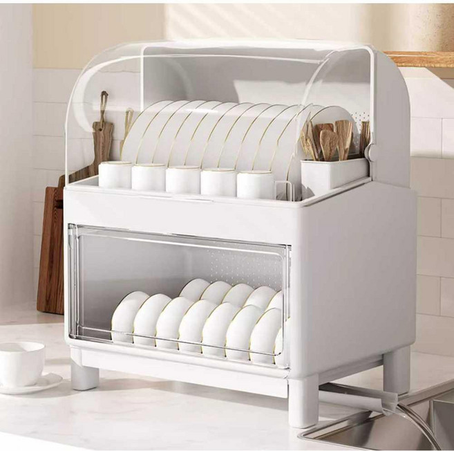 2단 식기건조대 뚜껑있는 찬장 보관함 선반 물빠짐 그릇 그릇 건조대 6. 초호화 더블 레이어 크림화이트 1개, 1. 고급 더블 레이어 화이트, 1. 고급 더블 레이어 화이트 × 1개