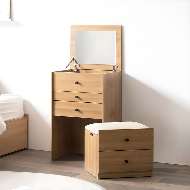 파로마 헤리스 서랍형 스툴 화장대 방문설치, 오크