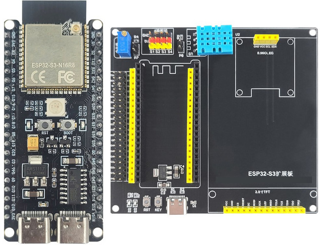 PCB BOARD 8MB 보드 TFT 42PIN 4G 개발 TYPEC S3 모듈 32 CH340C DEVKITC 8인치 LCD 플래시 16MB 키트 BT N16R8 WIFI, S3 With Adapter