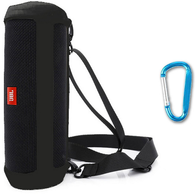 JBL FLIP5 전용 실리콘 하우징 범퍼 케이스 + 어깨 스트랩 + 카라비너, BLACK