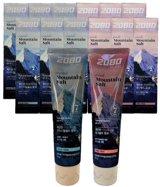 애경 2080 퓨어 마운틴솔트 치약 핑크 120g 6개+크리스탈 120g 6개, 12개