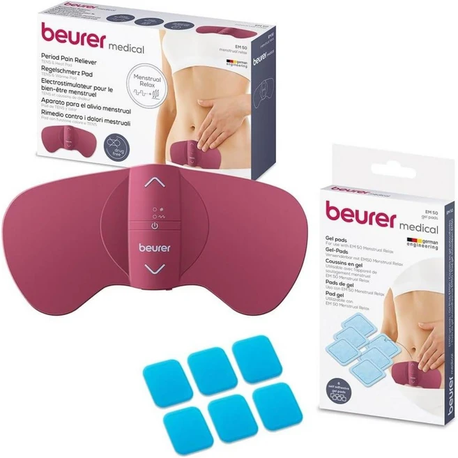 Beurer EM 50 월경 휴식 TENS 및 온열 기능을 갖춘 월경 패드 완화, 젤 패드 6개, 1 - 쿠팡