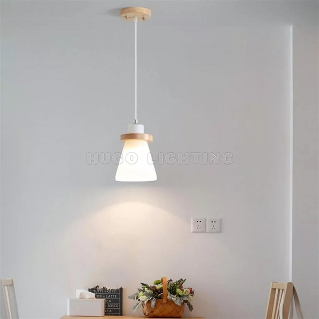 HUGO LIGHTING 單吊燈 白玉玻璃實木吊燈 北歐日式餐吊燈