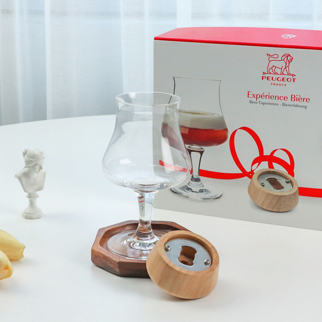 오메가키친 푸조 비어잔 2P 셋트 예쁜 수입 맥주잔 유리컵 홈카페(list, 푸조 비어잔2P+원목오프너 (250492), 1개