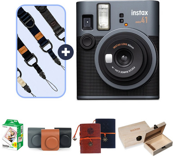 인스탁스 미니41 즉석카메라 선물세트 + 스트랩증정, 1개, 전용가방 브라운+필름20장
