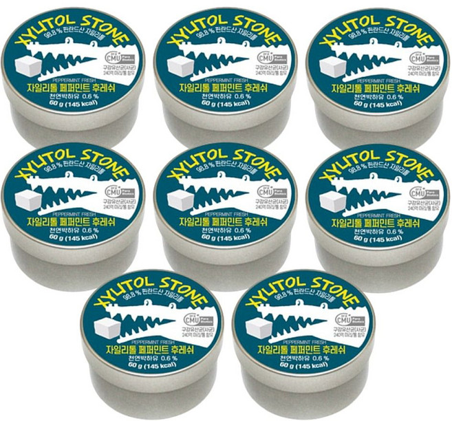 구강유산균함유 자일리톨스톤 페퍼민트후레쉬, 8개, 60g