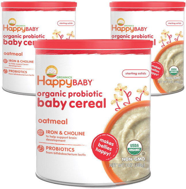 해피베이비 프로바이오틱 시리얼 분말 어린이 미음 198g, 오트밀(Oatmeal), 3개