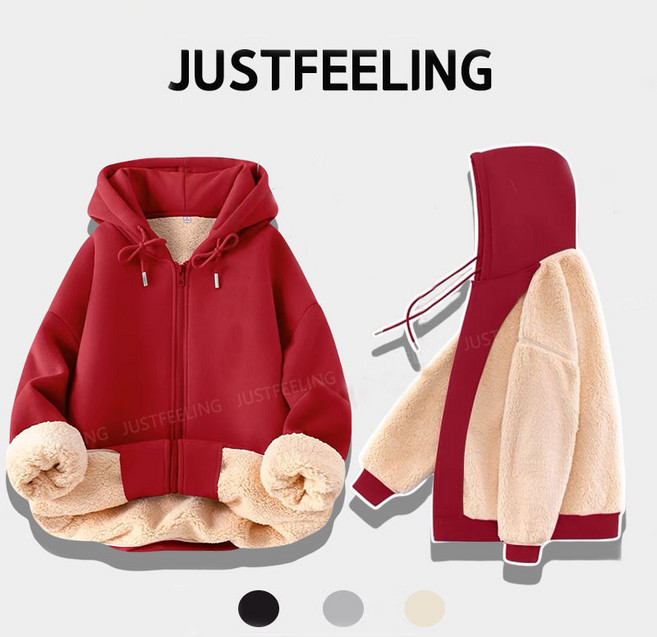 JUSTFEELING 후드집업 뽀글이안감 운동복 가디건 도톰한 커플룩 방한 보온 외출복 아우터 바람막이 질좋은 따뜻한 외출코트 트레이닝복 점퍼 ~5xl까지