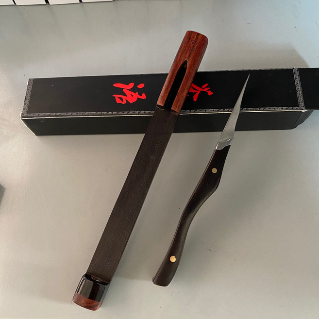 茶刀 黑檀木不銹鋼茶針 功夫茶具配件 帶茶刀套, 商品主圖, 1個