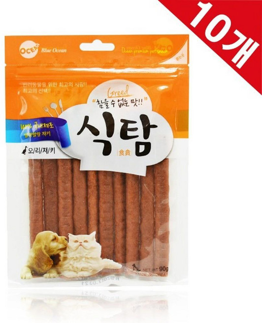 쿠팡블루 노령견 기력회복 오리고기 저키 10P 부드러운 고기육질 져키 무염식 말랑, 10개, 90g