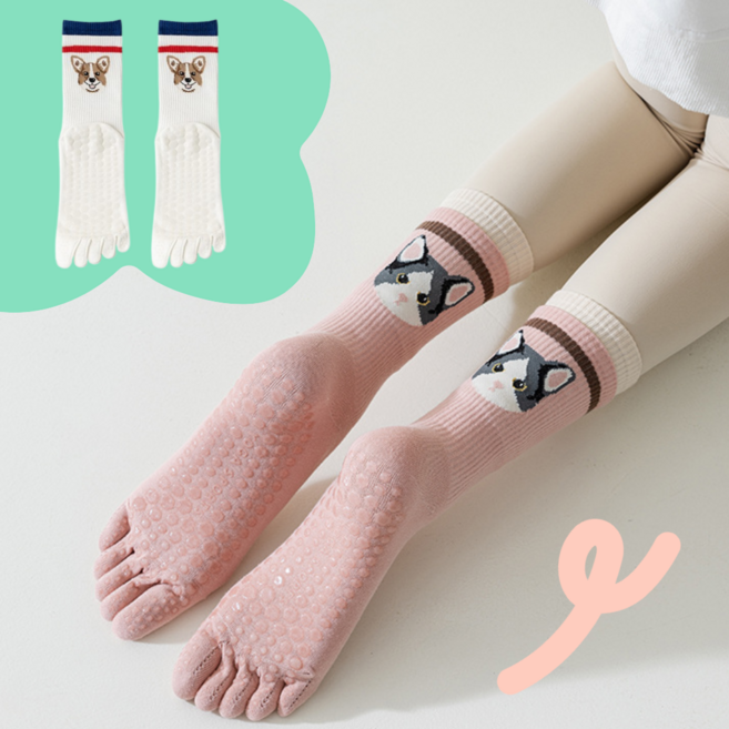 [1+1] 여자 귀여운 필라테스양말 요가 미끄럼방지 논슬립 발가락양말 스포츠 운동 장목 중목