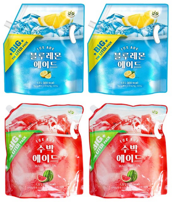 밸런스그로우 대용량 에이드 (수박 2P +블루레몬 2P), 4개, 1.5L