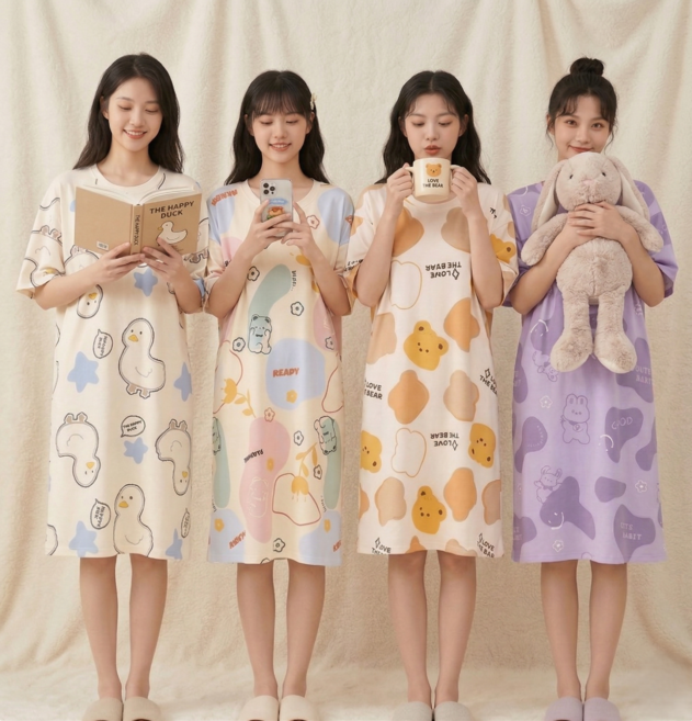 네비오 여성 잠옷 파자마 반팔 원피스 홈웨어