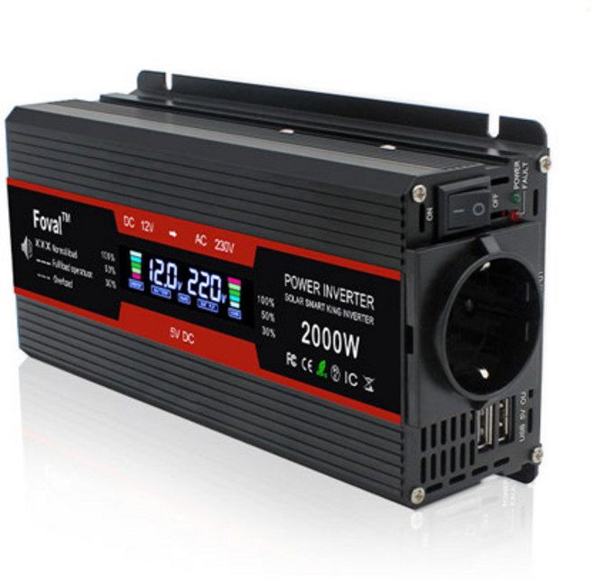 루앤 차량용 LCD 인버터 유사계단파 2000W 220V 60hz 한국형 KC인증, 블랙 용량 2000W 전압 12V, 1개