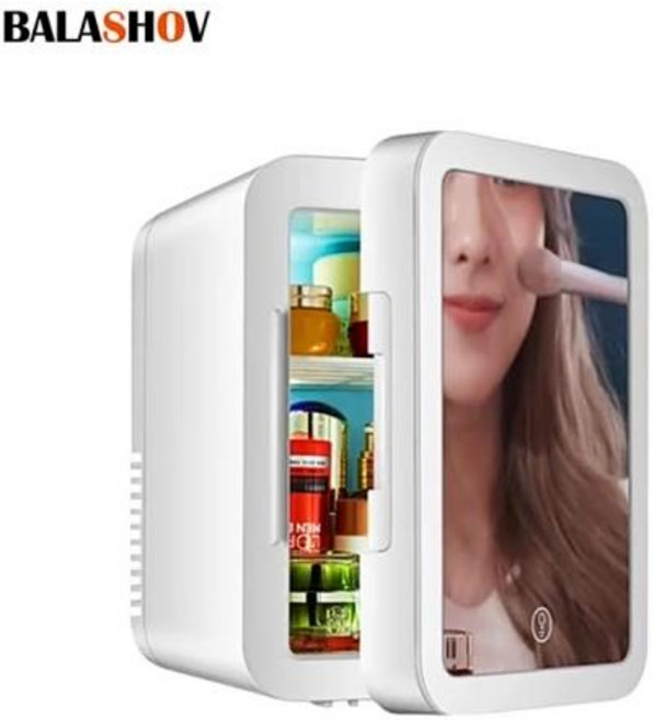 화장품 냉장고 LED 라이트 미러가있는 4L 미니 메이크업 휴대용 보관 가정용 자동차 이중 사용을위한 신선한 쿨러 유지, White EU Plug+EU