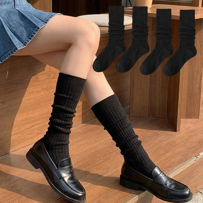 피플피 여성 골지 양말 긴양말 니삭스 2켤레