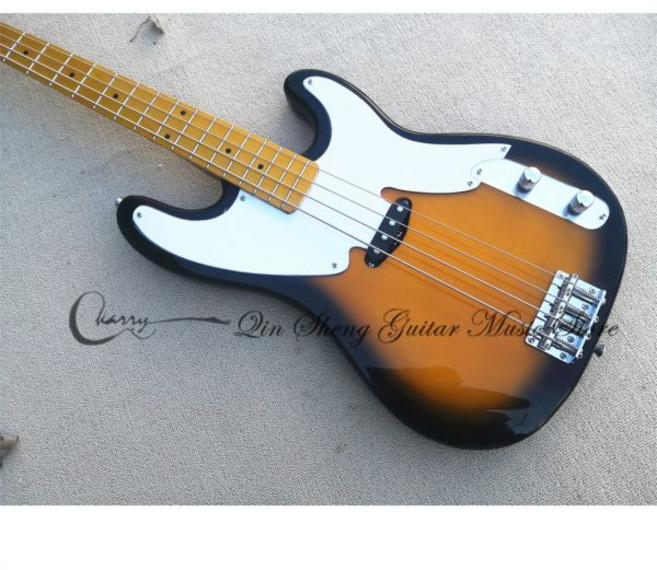 기타 입문용 4 현 햇살베이스 기타 텔베이스 프레크베이스 배스우드 바디 옐로우 넥 화이트 픽가드 고정 브릿지, 1개