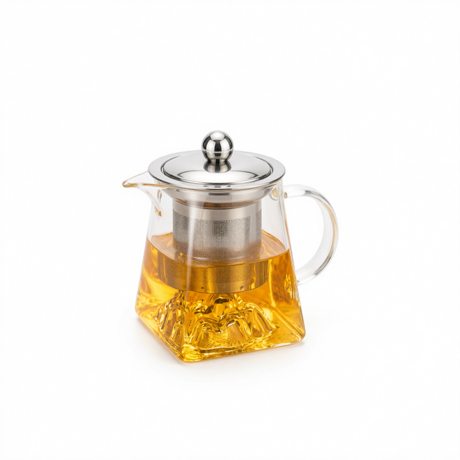 方形玻璃公道杯 304不鏽鋼濾網, 觀山方型泡茶壺長嘴 550ml, 1個, 550ml