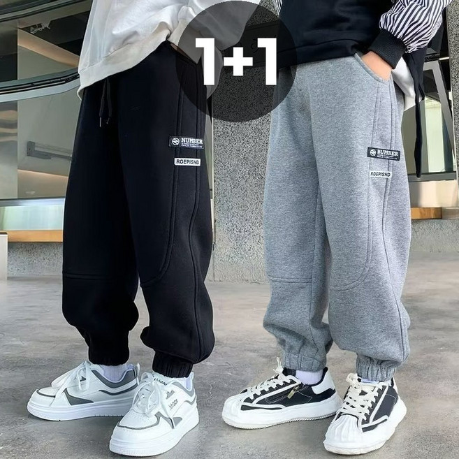 주니어 남아 넘버 패치 기모 조거 팬츠 2종 세트