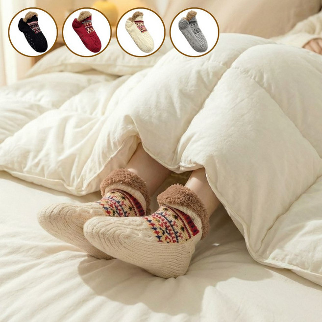 네바스 미끄럼방지 수족냉증 무압박 기모 덧신 수면 양말