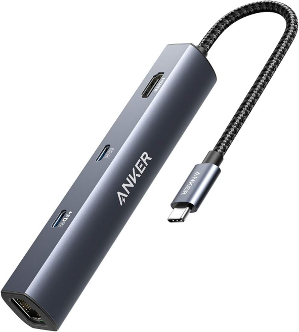 6in 1 앤커Anker USB C 허브(이더넷 포함) 4K HDMI 멀티포트 어댑터 MacBook Air XPS, 1개, 그레이