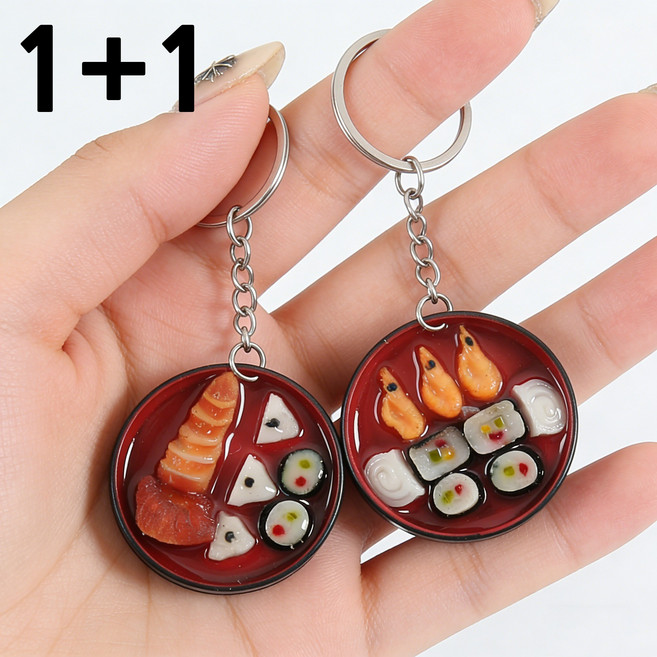 BIKASU 3D 음식 키링 가방꾸미기템 열쇠고리 데일리 선물 소품 스트레스 해소 장난감, 1세트, 초밥