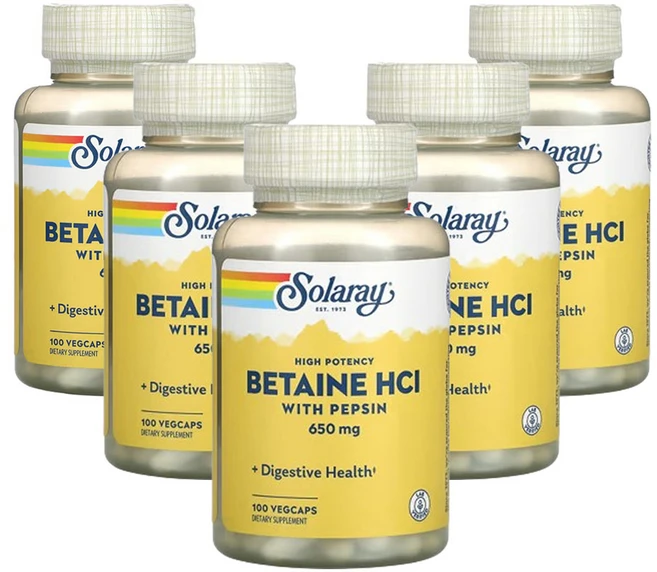 솔라레이 고효능 베타인 HCL 펩신 함유 650mg 100베지캡슐, 1캡슐, 5개, 100정 - 쿠팡