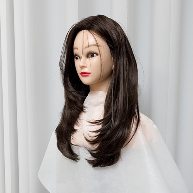 [앤첼라코] 베이직 커트 연습용 25인치 통가발 커트드라이, 1개, 브라운 (메이크업)