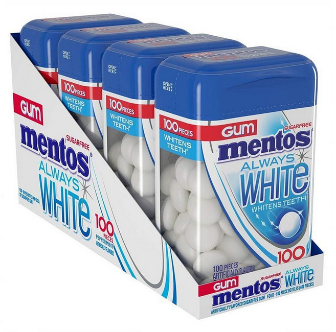 Mentos 멘토스 올웨이즈 화이트 무설탕 페퍼민트 자일리톨 껌 100g, 8개