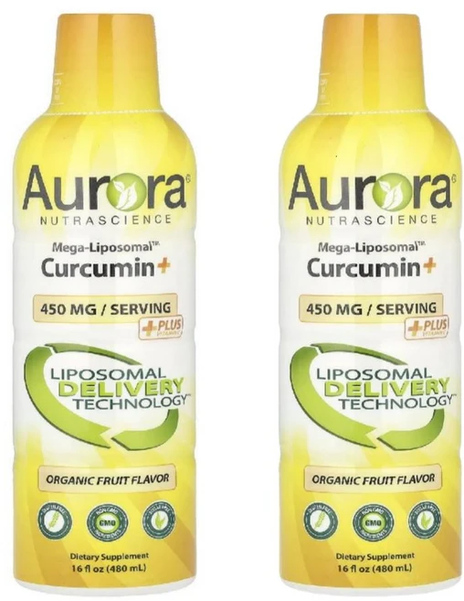 오로라 뉴트라사이언스 Mega-Liposomal 커큐민+ 유기농 과일 맛 450mg 480ml(16fl oz) 2병 - 쿠팡