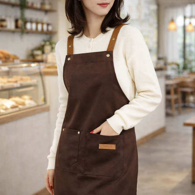 소유담 가벼운 원피스 카페 방수 앞치마 주방 업소용, 1개, 브라운
