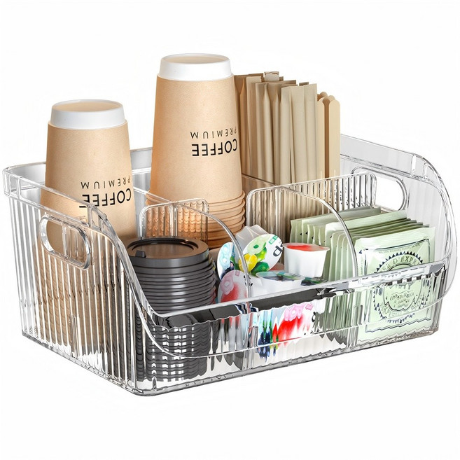 ZOZOFO 다용도 탕비실 일회용종이컵디스펜서 카페컵거치대 티백 커피 보관함 정리함, 34.7x23.7x15.3cm, 1개, 투명색