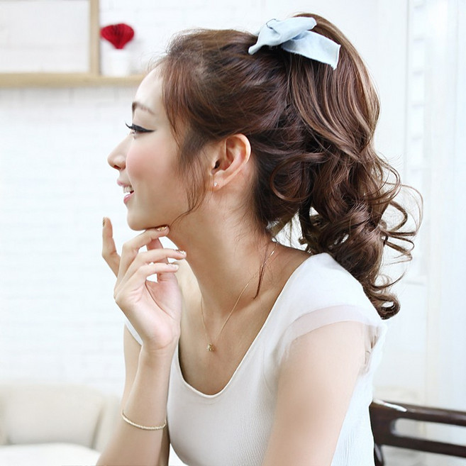 집게가발 에쿠스테 테일 40cm 풍성한 볼륨의 웨이브 집게머리 포니테일, 골드카라멜, 1개