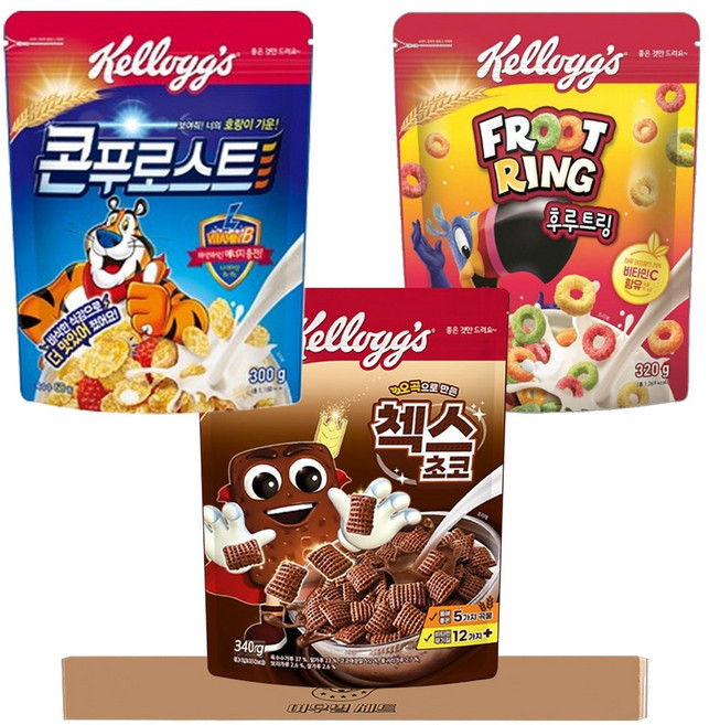켈로그 시리얼 세트 (콘푸로스트+후루트링+첵스초코), 1개