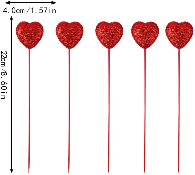 발렌타인 데이 핑크 레드 글리터 폼 하트 픽 스틱 케이크 장식 생일 파티 토퍼 결혼 용품, 04 style E