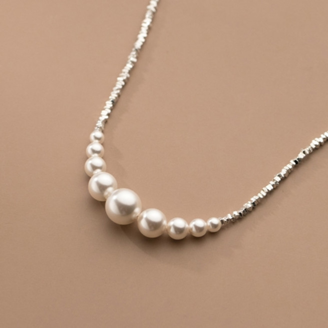 에르모사제이 N094 실버 925 크리스탈 볼륨 진주 포인트 은 목걸이