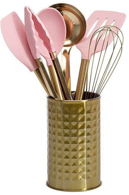 Paris Hilton 실리콘 조리기구가 있는 주방 세트 도구 그릇 스테인리스 스틸 거품기 및 국자 7피스 핑크 골드, Paris Hilton 실리콘 조리기구가 있는 주방 세, 1개