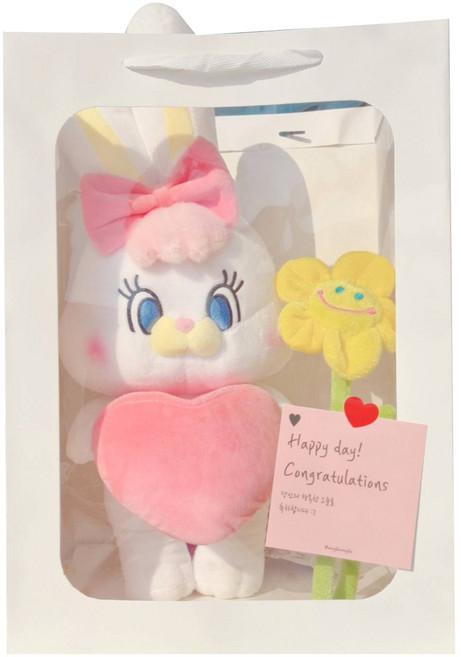 리코 하트 인형 선물 세트, 리코 핑크 하트 인형 꽃다발 선물 세트, 1개